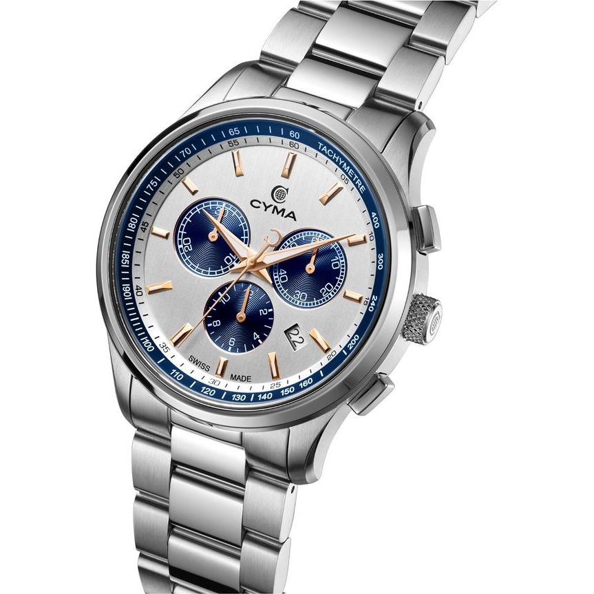 Cyma Champion Collection 42mm Silver white dial with vertical hairline finish Dial Silver Steel Bracelet