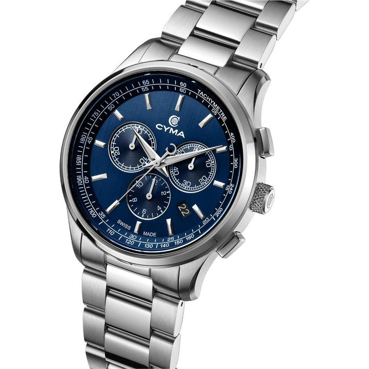 Cyma Champion Collection 42mm Dark blue dial with vertical hairline finish Dial Silver Steel Bracelet