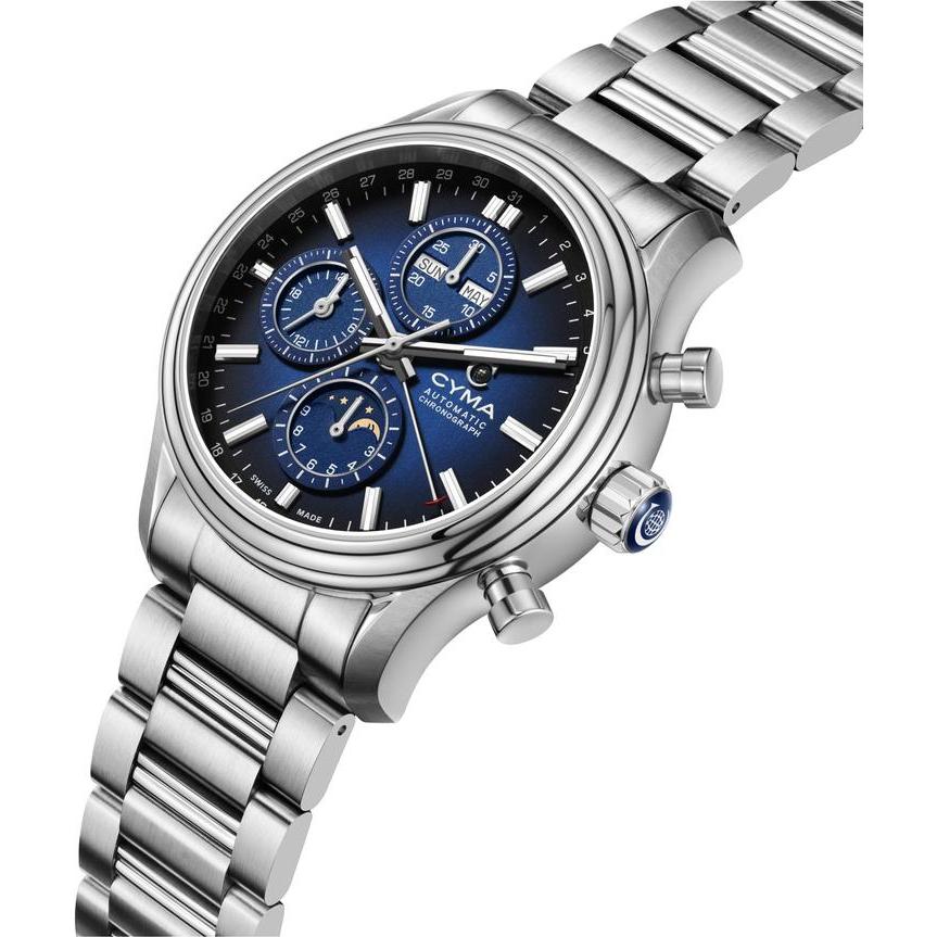 Cyma Grand Maestro The Chess Collection 43.5mm Blue dial with vertical brush finish Dial Silver Steel Bracelet