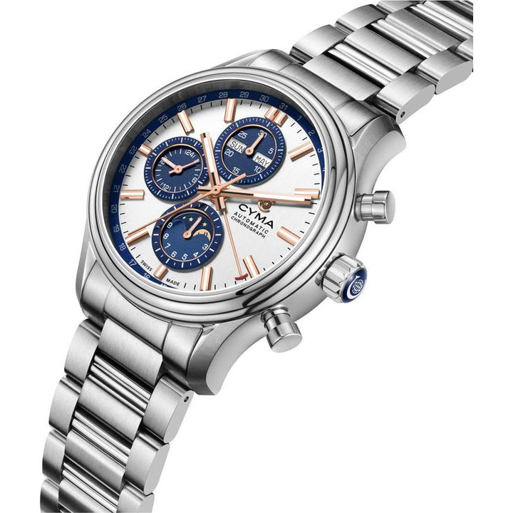 Cyma Grand Maestro The Chess Collection 43.5mm Silver white vertical hairline dial &amp; dark blue color sub-dials Dial Silver Steel Bracelet