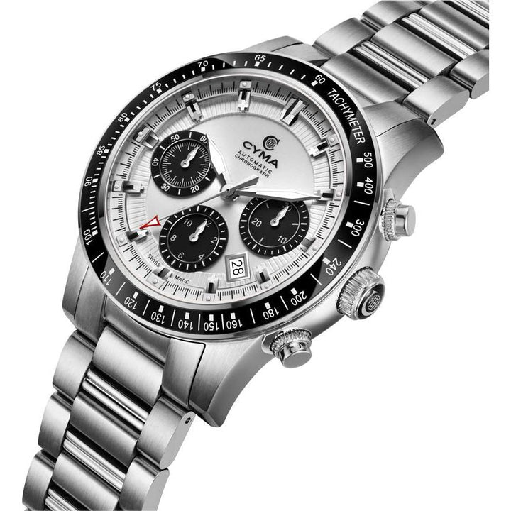 Cyma Grand Maestro Steel Cross Collection 43mm Silver White Sunray Dial Silver Steel Bracelet