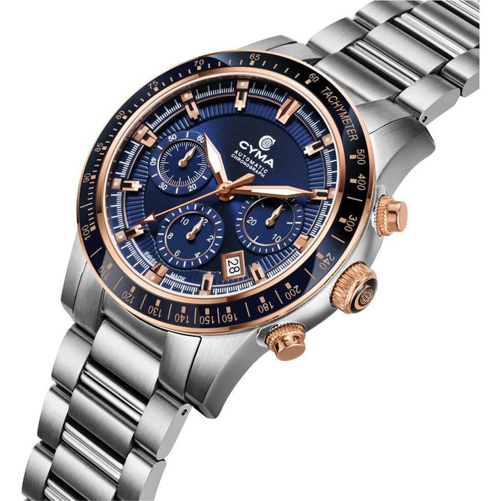 Cyma Grand Maestro Steel Cross Collection 43mm Dark blue Sunray Dial Silver Steel Bracelet