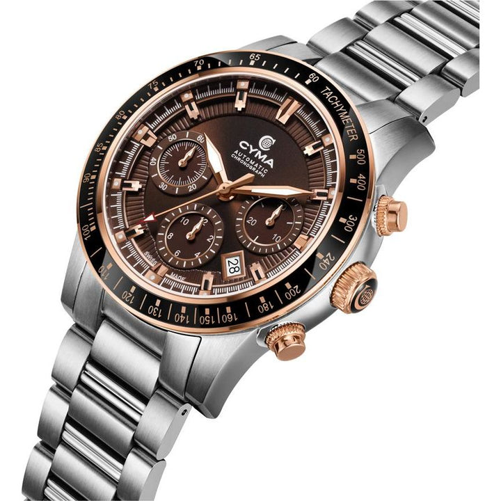 Cyma Grand Maestro Steel Cross Collection 43mm Brown Sunray Dial Silver Steel Bracelet