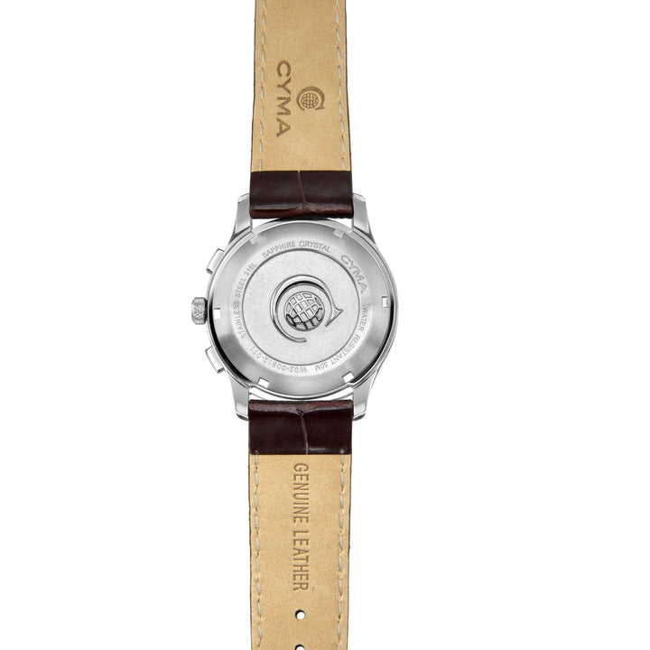 Cyma Champion Collection 42mm Silver white dial with vertical hairline finish Dial Dark Brown Leather Strap