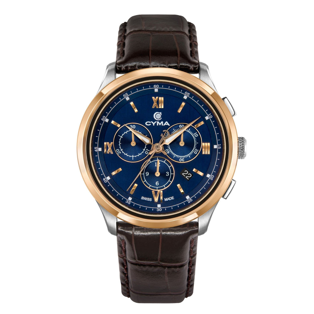 Cyma Champion Collection 42mm Blue dial with sunray finish Dial Dark Brown Leather Strap