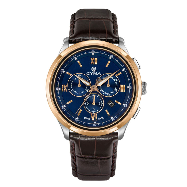 Cyma Champion Collection 42mm Blue dial with sunray finish Dial Dark Brown Leather Strap