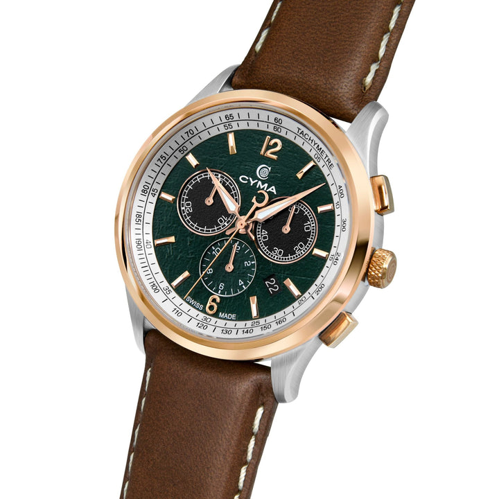 Cyma Champion Collection 42mm Green dial with sand-blast finish Dial Dark Brown Leather Strap