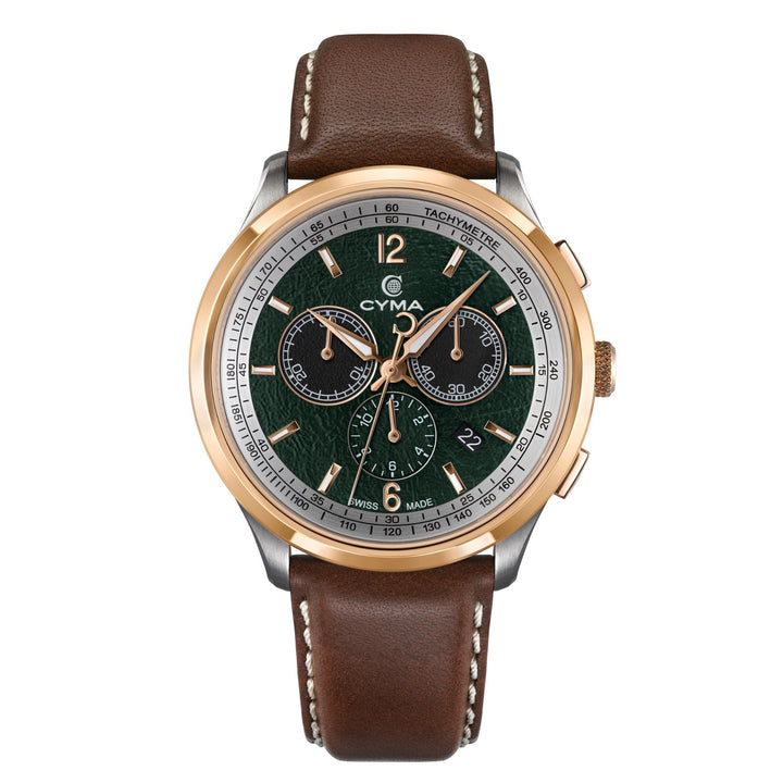 Cyma Champion Collection 42mm Green dial with sand-blast finish Dial Dark Brown Leather Strap