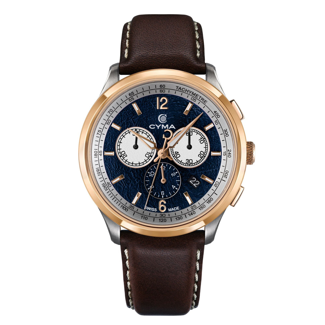 Cyma Champion Collection 42mm Blue dial with sand-blast finish Dial Dark Brown Leather Strap