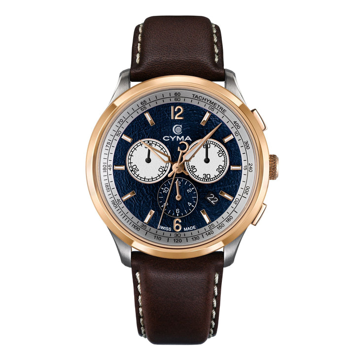 Cyma Champion Collection 42mm Blue dial with sand-blast finish Dial Dark Brown Leather Strap