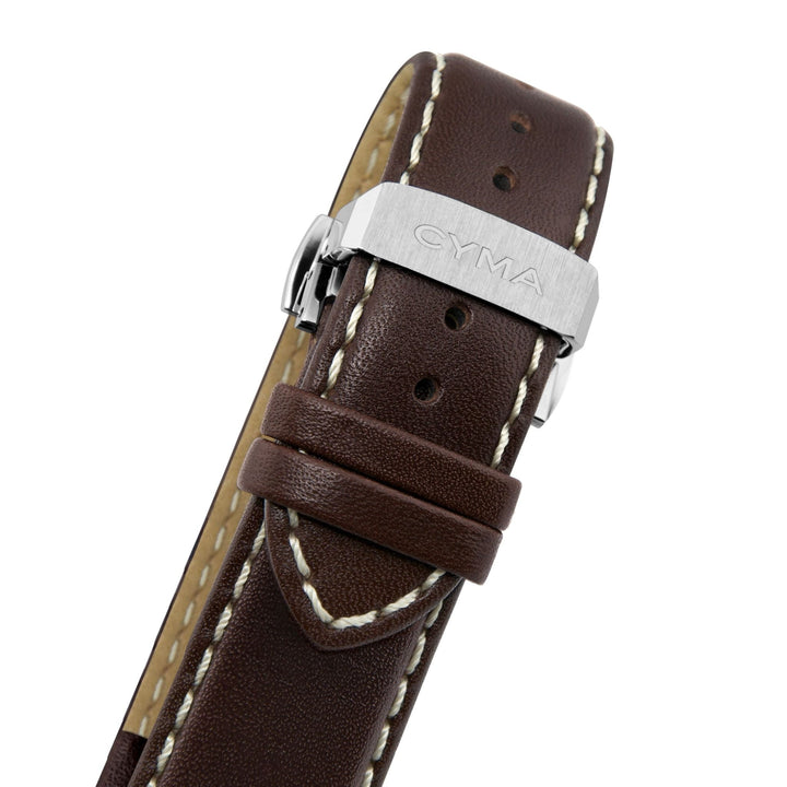 Cyma Champion Collection 42mm Blue dial with sand-blast finish Dial Dark Brown Leather Strap