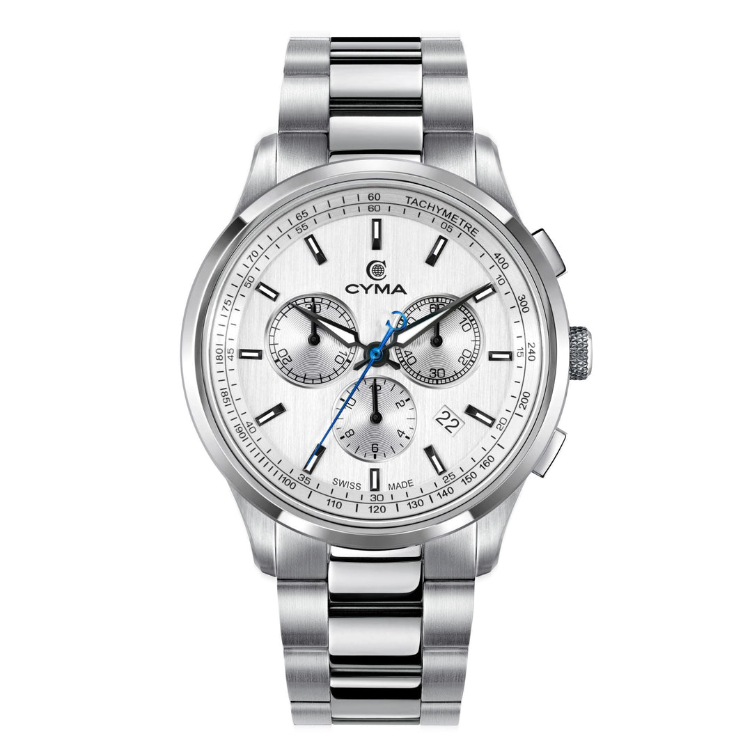 Cyma Champion Collection 42mm Silver white dial with vertical hairline finish Dial Silver Steel Bracelet