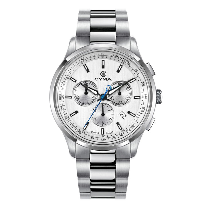 Cyma Champion Collection 42mm Silver white dial with vertical hairline finish Dial Silver Steel Bracelet