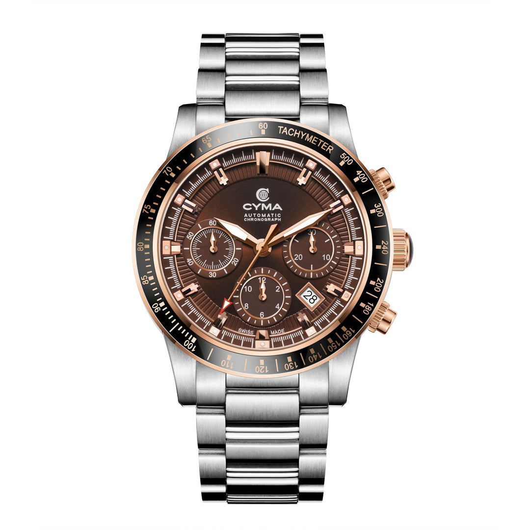 Cyma Grand Maestro Steel Cross Collection 43mm Brown Sunray Dial Silver Steel Bracelet