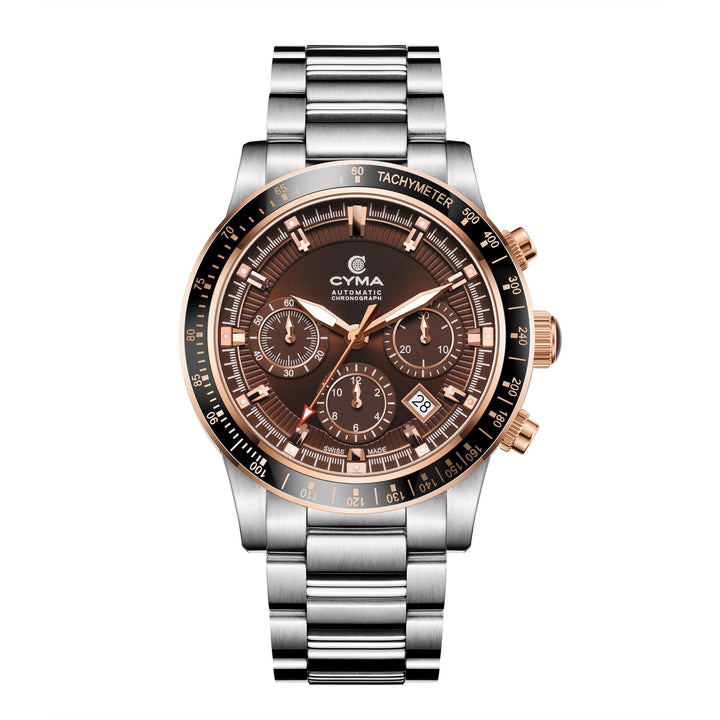 Cyma Grand Maestro Steel Cross Collection 43mm Brown Sunray Dial Silver Steel Bracelet