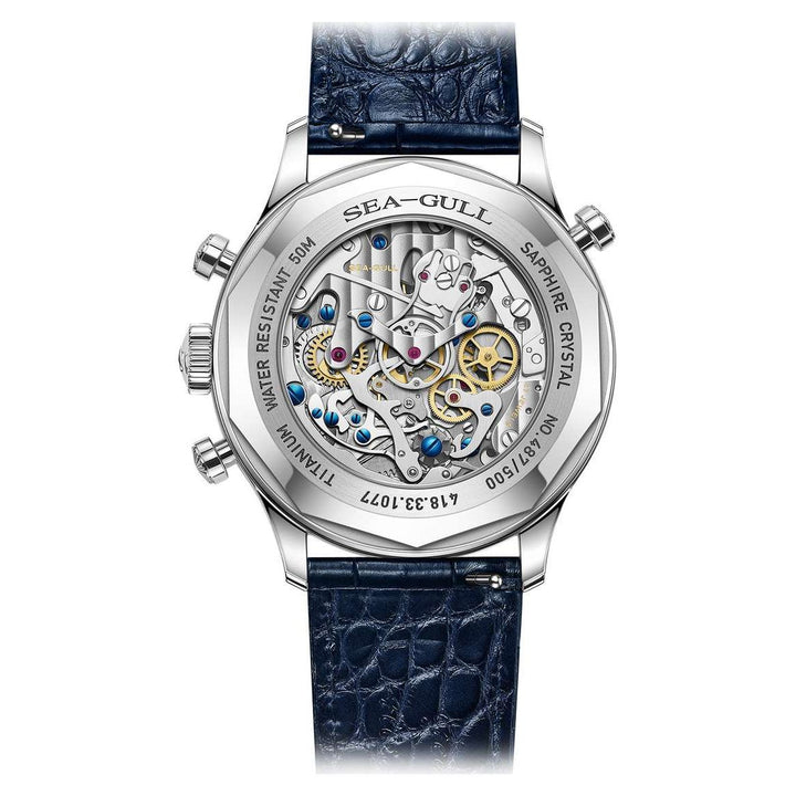 Seagull Rattrapante 70th Anniversary Rattrapante 42mm Blue Dial Blue Leather Strap