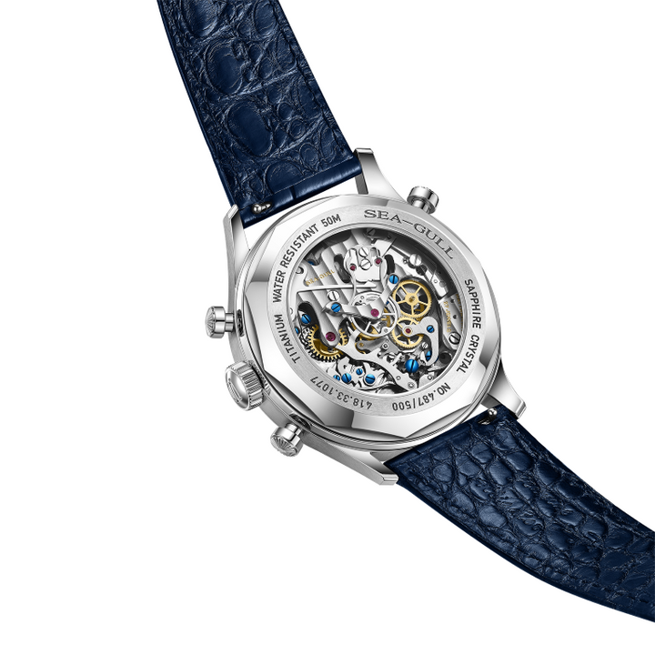 Seagull Rattrapante 70th Anniversary Rattrapante 42mm Blue Dial Blue Leather Strap