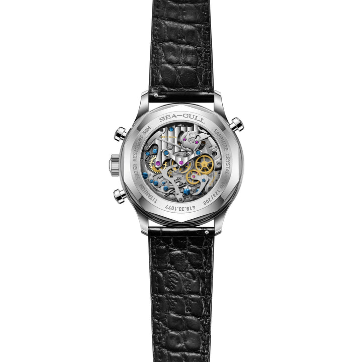 Seagull Rattrapante 42.5mm Meteorite Dial Black Crocodile Strap