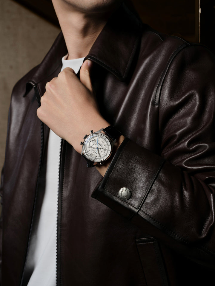 Seagull Rattrapante 42.5mm Meteorite Dial Black Crocodile Strap