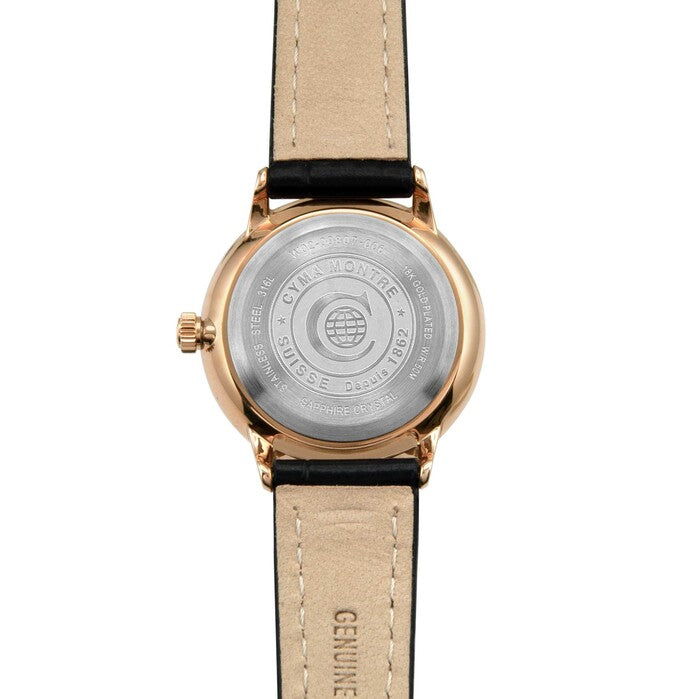 Cyma Intelligentsia Collection 30mm Silver white dial with sunray finish Dial Black Leather Strap