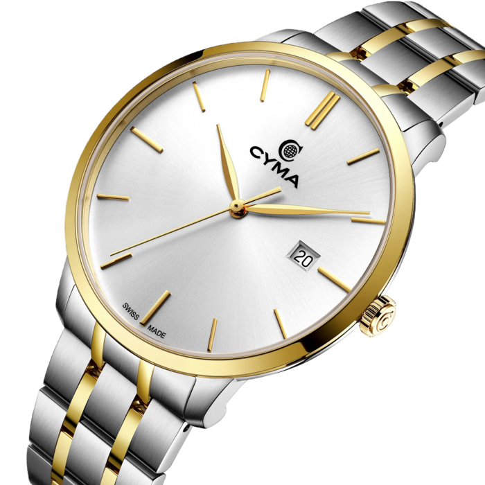 Cyma Intelligentsia Collection 42mm Silver white dial with sunray finish Dial Silver / Yellow Gold Steel Bracelet