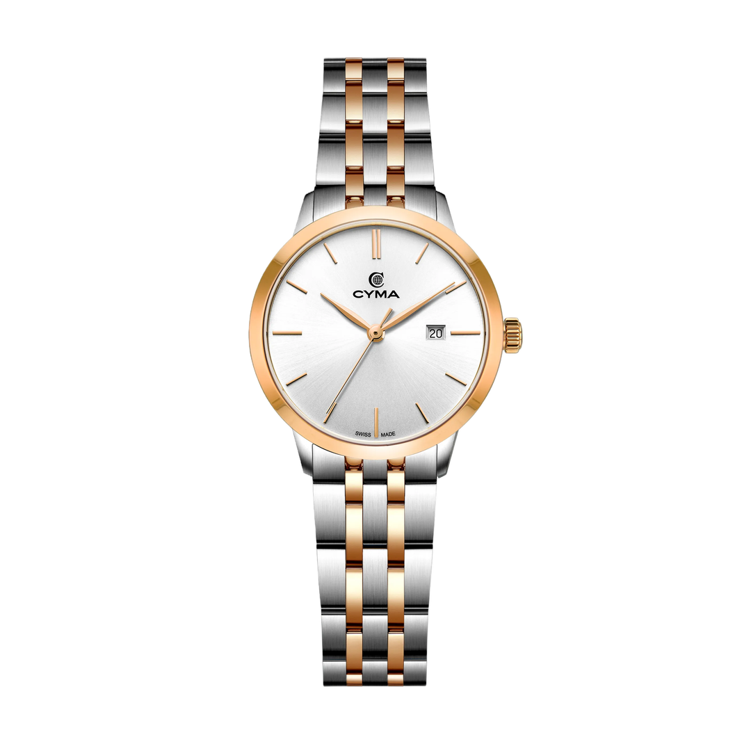 Cyma Intelligentsia Collection 30mm Silver white dial with sunray finish Dial Silver / Rose Gold Steel Bracelet