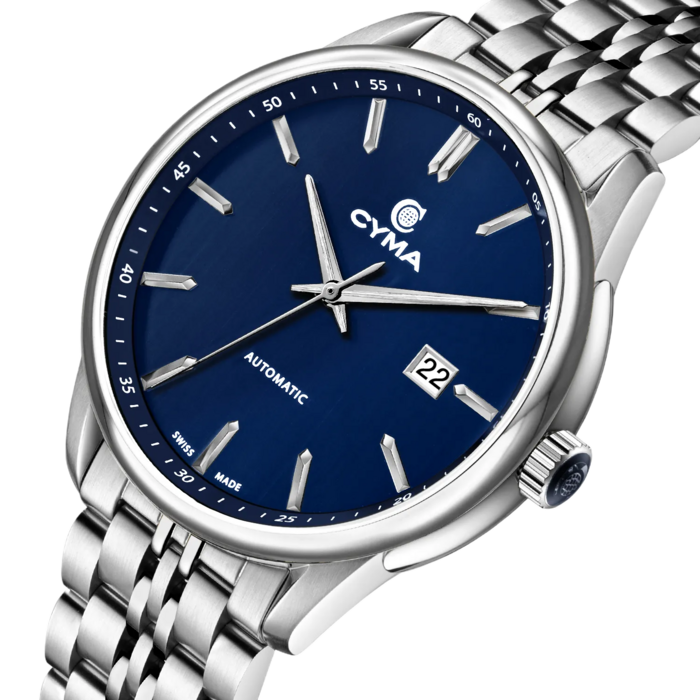 Cyma Charisma Collection 42mm Ocean blue dial with vertical brush finish Dial Silver Steel Bracelet
