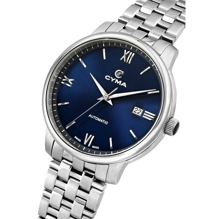 Cyma Europa Collection 42mm Dark blue sunray dial Dial Silver Steel Bracelet