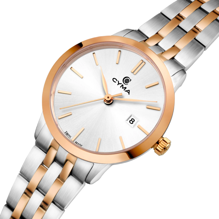 Cyma Intelligentsia Collection 30mm Silver white dial with sunray finish Dial Silver / Rose Gold Steel Bracelet
