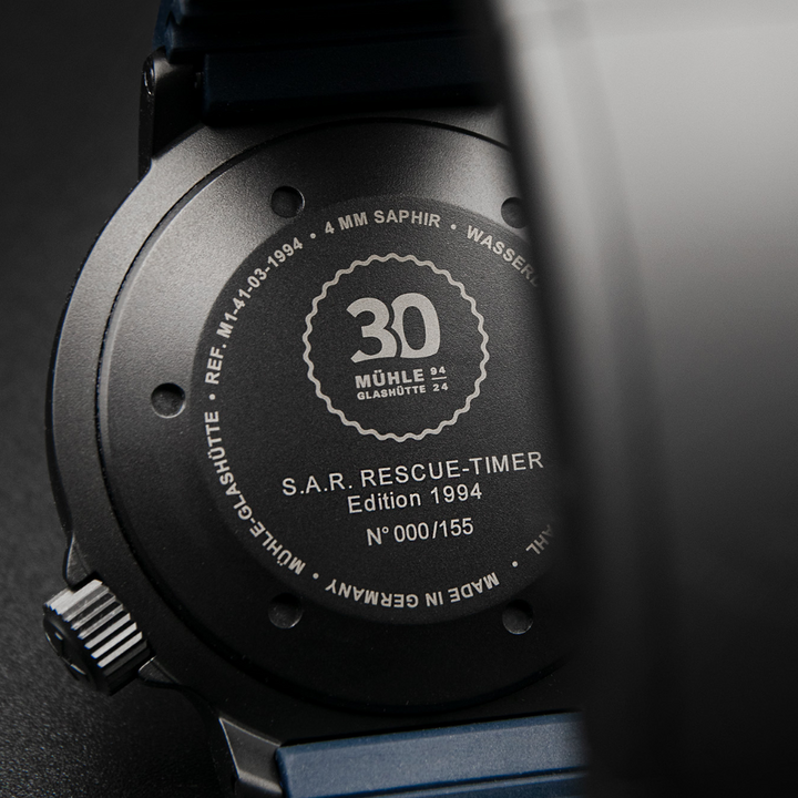 Mühle Glashütte S.A.R. Rescue-Timer Edition 1994 42mm Black Dial Blue Strap