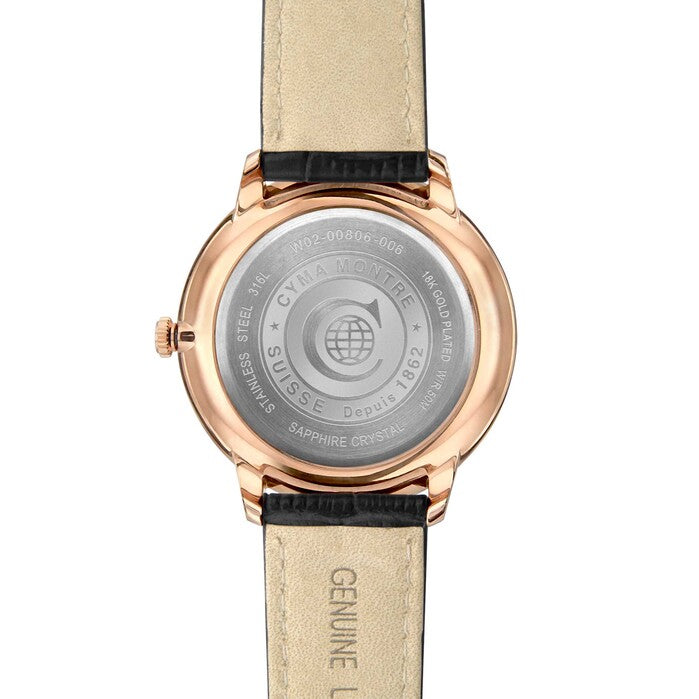 Cyma Intelligentsia Collection 42mm Silver white dial with sunray finish Dial Black Leather Strap