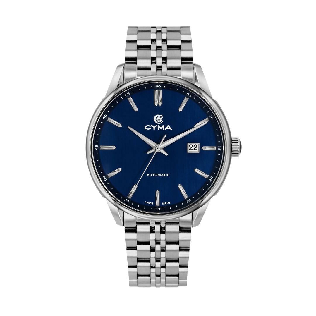 Cyma Charisma Collection 42mm Ocean blue dial with vertical brush finish Dial Silver Steel Bracelet