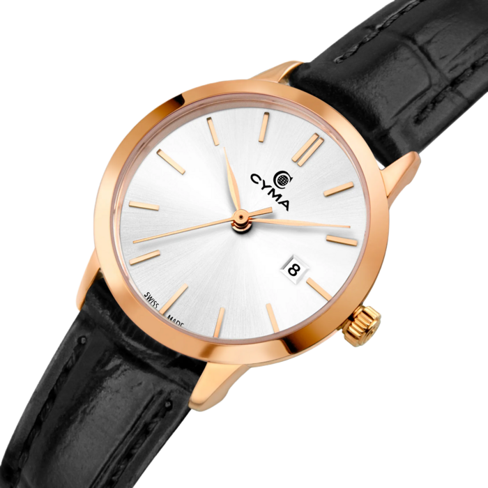 Cyma Intelligentsia Collection 30mm Silver white dial with sunray finish Dial Black Leather Strap