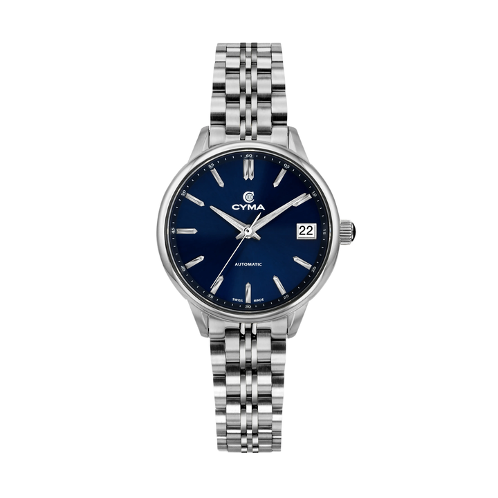 Cyma Charisma Collection 30mm Blue dial with sunray finish Dial Silver Steel Bracelet