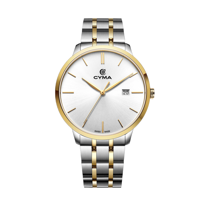 Cyma Intelligentsia Collection 42mm Silver white dial with sunray finish Dial Silver / Yellow Gold Steel Bracelet