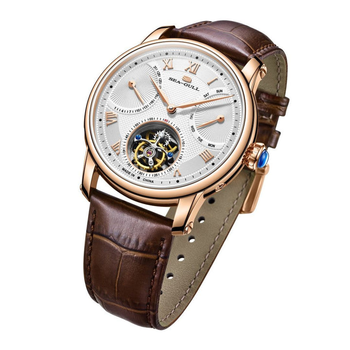 Seagull Tourbillon 42mm White Dial Brown Strap