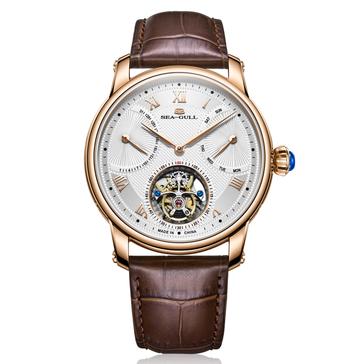 Seagull Tourbillon 42mm White Dial Brown Strap