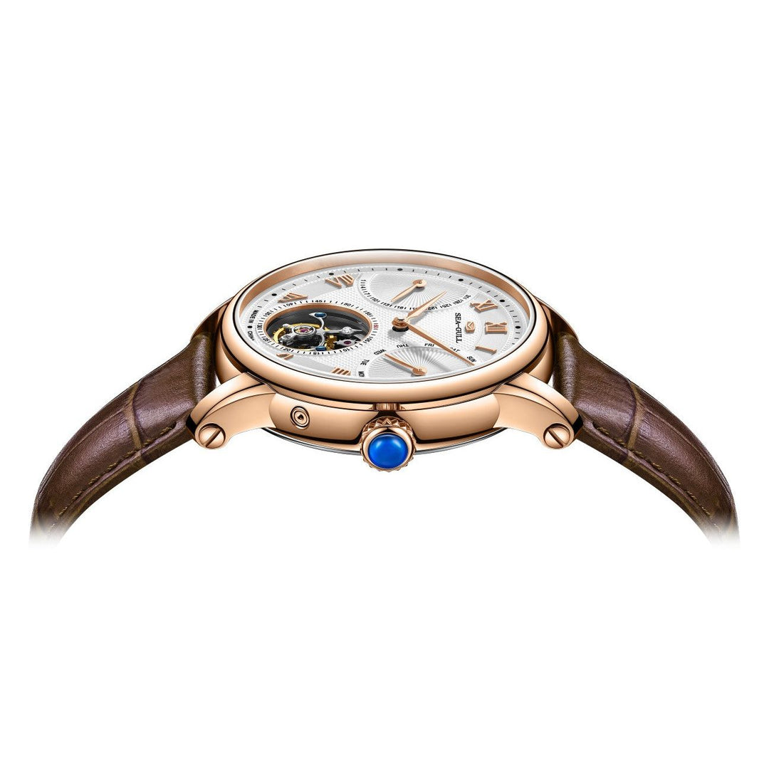 Seagull Tourbillon 42mm White Dial Brown Strap