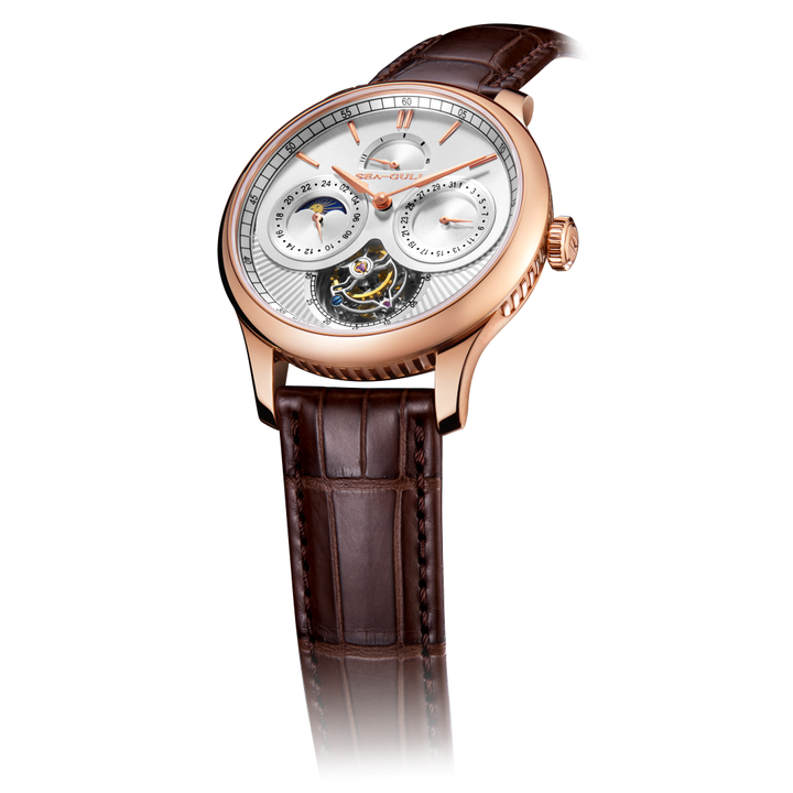 Seagull Tourbillon 41mm White Dial Brown Strap