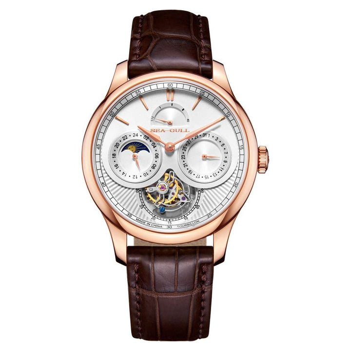 Seagull Tourbillon 41mm White Dial Brown Strap