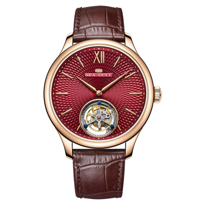 Seagull Tourbillon 42mm Red Dial Brown Strap