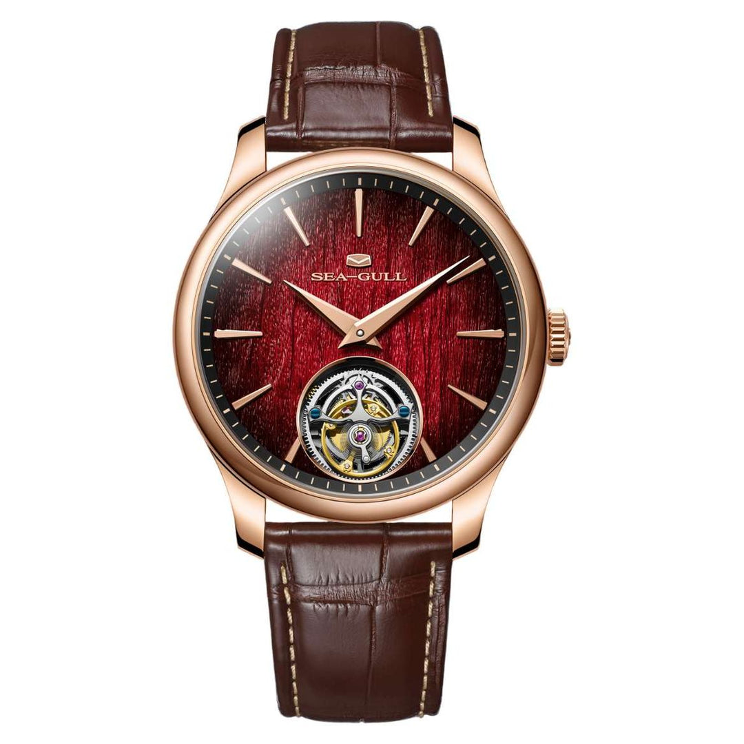 Seagull Ultra-thin Automatic Tourbillon 42mm Red Dial Brown Strap