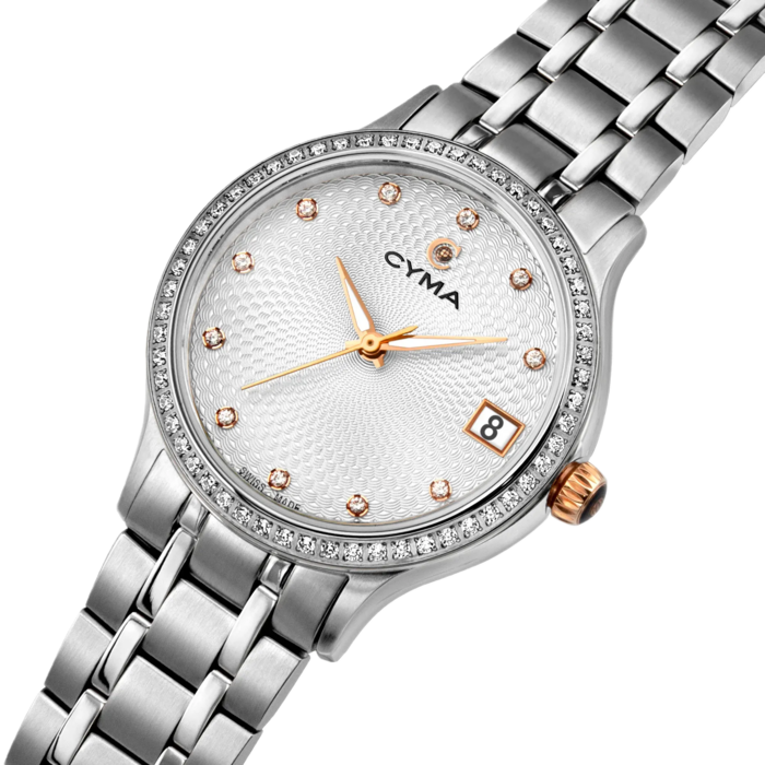 Cyma Belle Collection 30mm White dial with geometric pattern Dial Silver Steel Bracelet