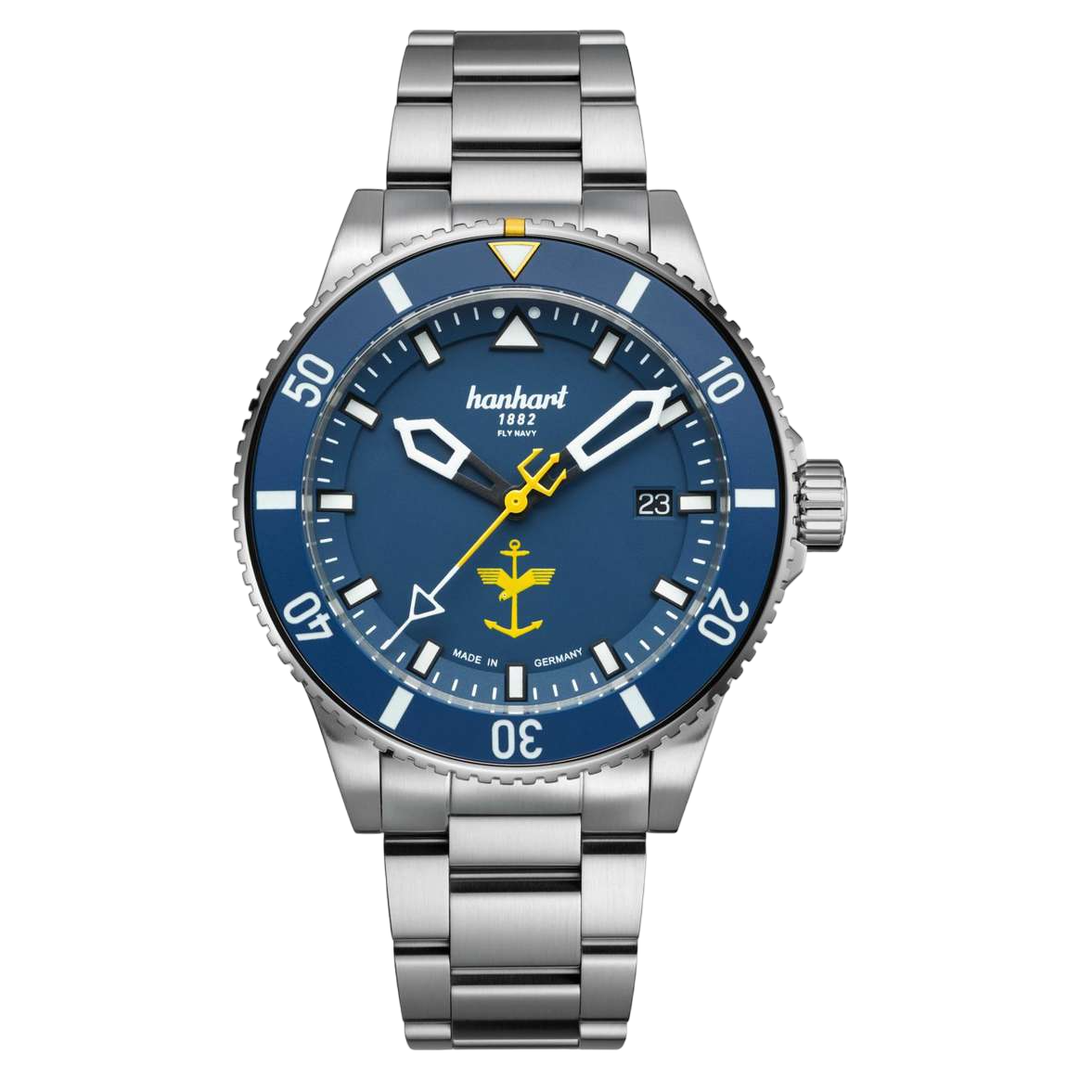 Hanhart Fly Navy MFG5 Aerosphere Ltd 42mm Navy Dial Silver Steel Bracelet