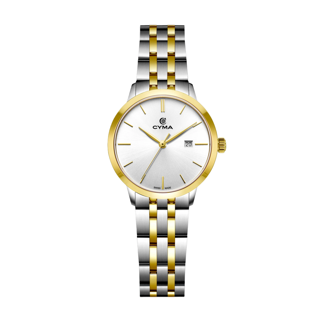 Cyma Intelligentsia Collection 30mm Silver white dial with sunray finish Dial Silver / Yellow Gold Steel Bracelet