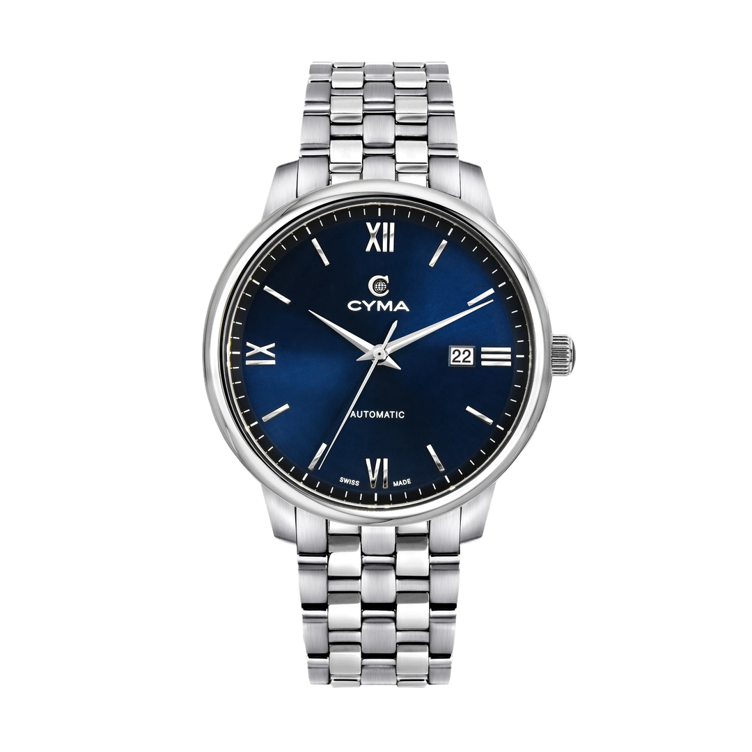 Cyma Europa Collection 42mm Dark blue sunray dial Dial Silver Steel Bracelet