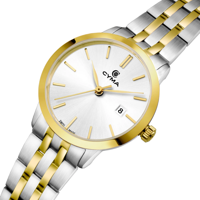 Cyma Intelligentsia Collection 30mm Silver white dial with sunray finish Dial Silver / Yellow Gold Steel Bracelet