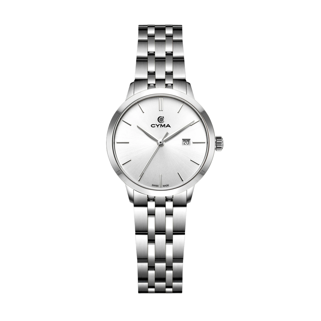 Cyma Intelligentsia Collection 30mm Silver white dial with sunray finish Dial Silver Steel Bracelet