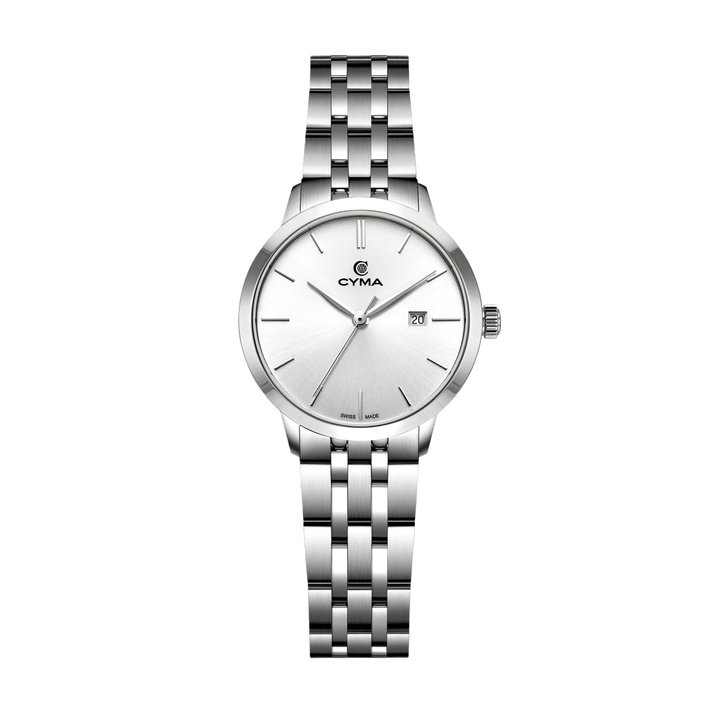 Cyma Intelligentsia Collection 30mm Silver white dial with sunray finish Dial Silver Steel Bracelet