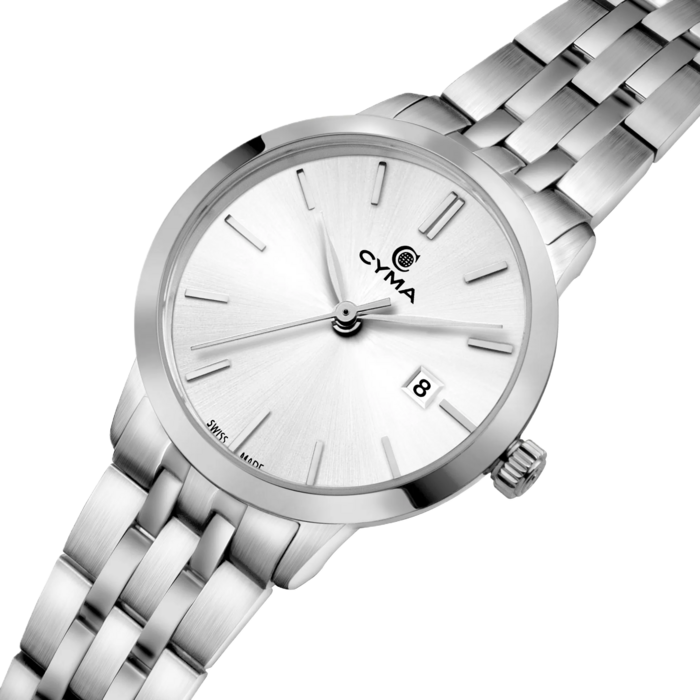 Cyma Intelligentsia Collection 30mm Silver white dial with sunray finish Dial Silver Steel Bracelet
